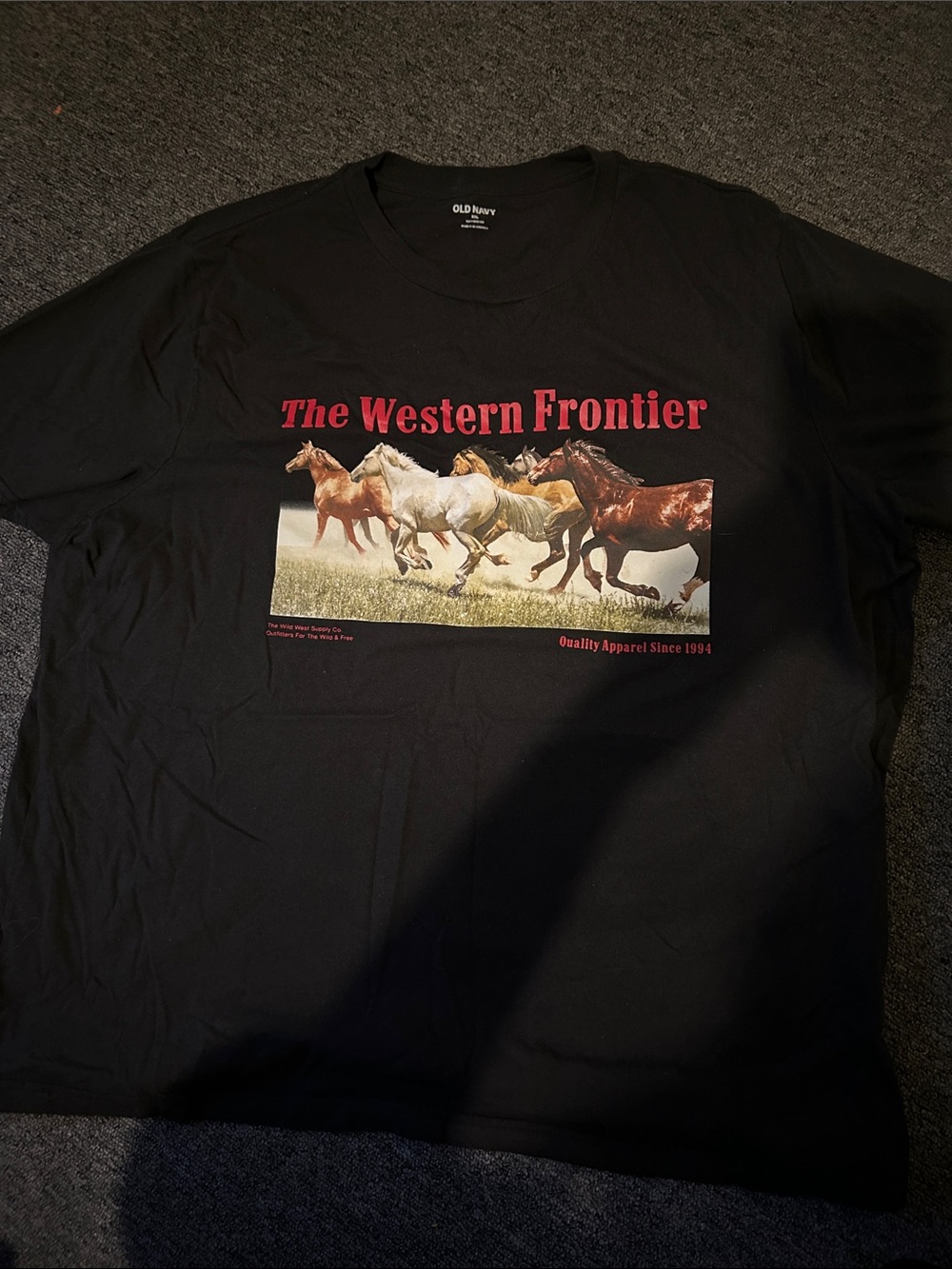 Old Navy Black Graphic Tee with 'The Western Frontier' Horse Scene